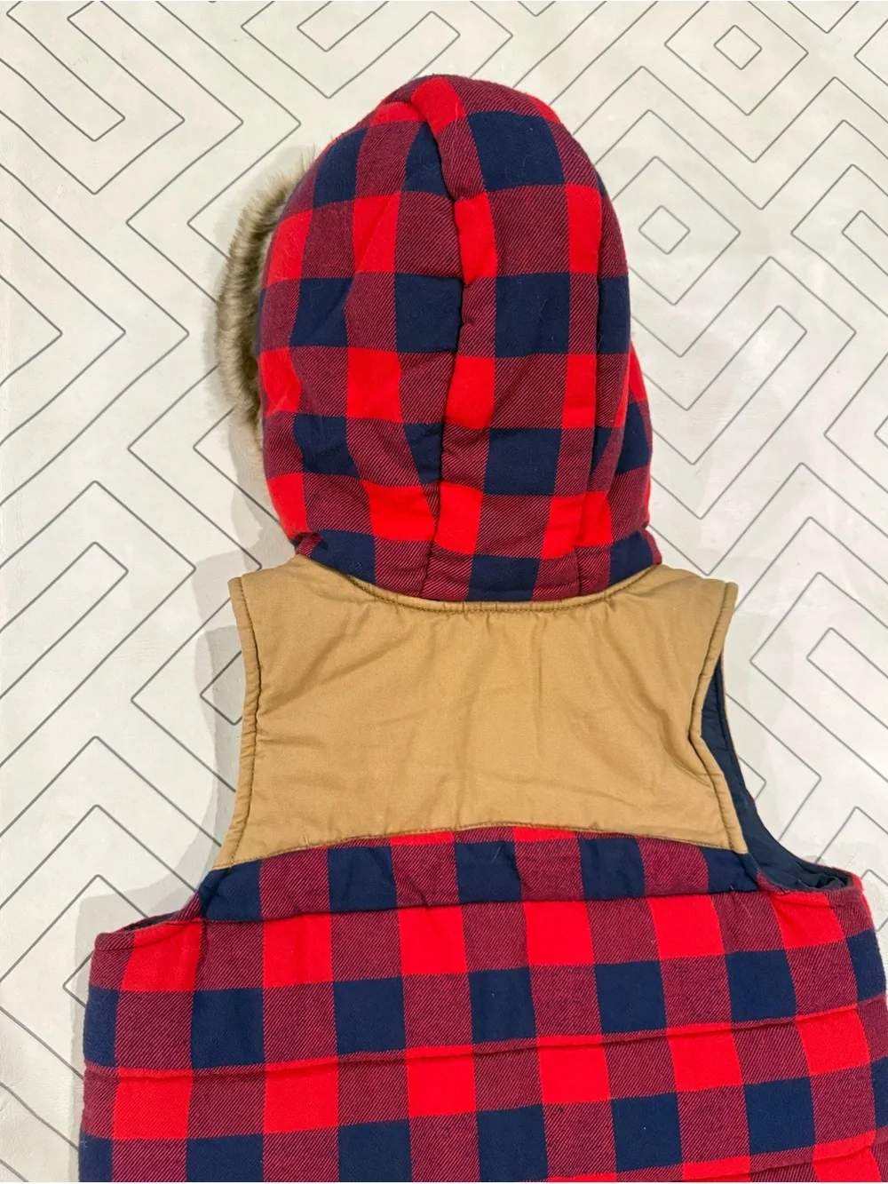 Hana Andersson Navy and Red Plaid Hooded Vest